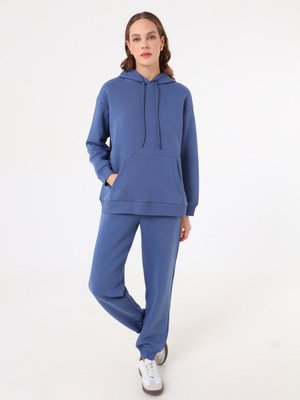 İndigo Oversize Sweatshirt Ve Manşetli Eşofman Altı İkili Takım