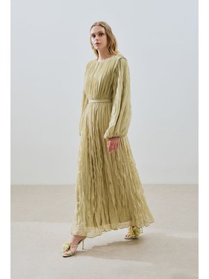 Piliseli Şifon Elbise Adaçayı