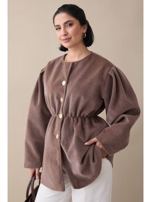 Beli Lastikli Astarlı Kaşe Sütlü Kahve Kaban