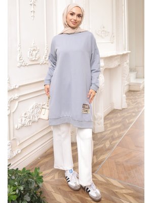 Gri Bisiklet Yaka Armalı Tunik