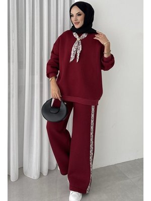 Bordo Fularlı Üç İplik İkili Takım