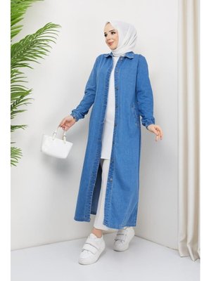 Denim Düğme Kapamalı Kot Kap