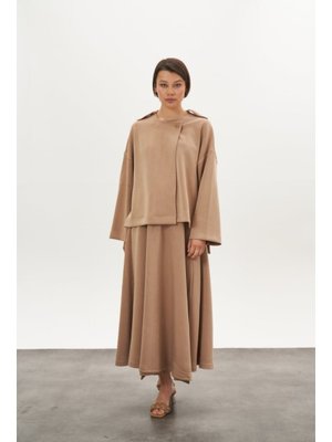 Camel Kruvaze Modal Etek Ceket Alt Üst Takım