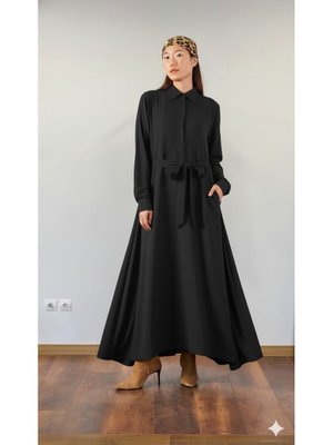 Siyah A Pile Ekstra Salaş Elbise