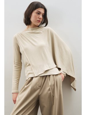 Şal Detaylı Dökümlü Bluz Taş