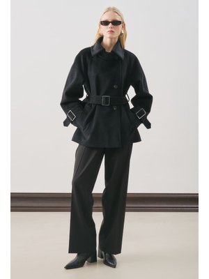 Siyah Premıum Kaşe Geniş Kaban