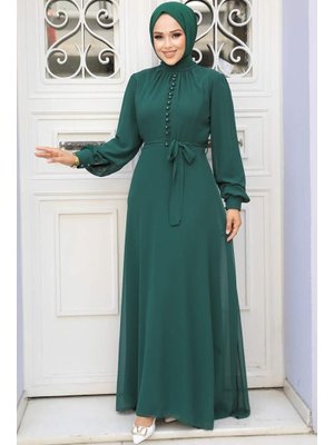Düğme Detaylı Yeşil Elbise 2703y