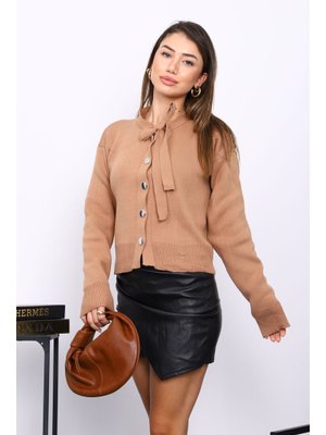 Bisküvi Yaka Bağlamalı Düğmeli Triko Hırka