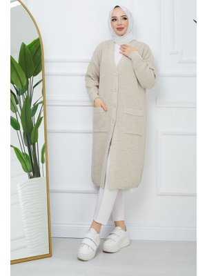 Düğme Kapamalı Cepli Triko Hırka