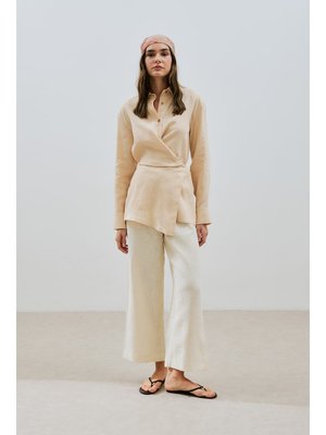 Keten Bağlama Detaylı Gömlek Kavuniçi