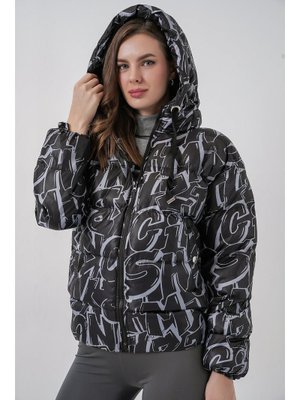 Beyaz Desenli Şişme Mont