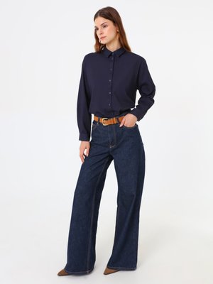 Koyu Lacivert Denim Kumaşlı Basic Bluz/gömlek