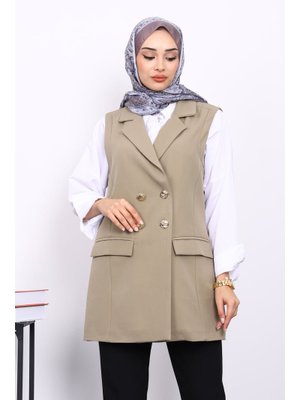 Açık Haki Kravuze Yaka Astarlı Yelek