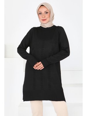 Siyah Sıyah Fitilli Triko Tunik