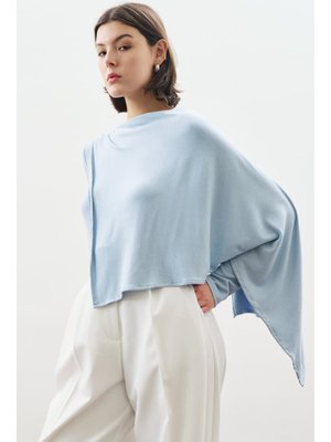 Mavi Şal Detaylı Dökümlü Bluz