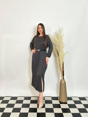 Siyah Büyük Beden Alt Etek Kısmı Yırtmaç Detaylı Kemerli Elbise