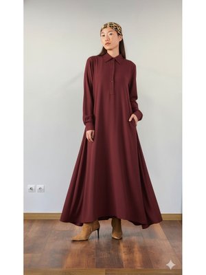 Bordo A Pile Ekstra Salaş Elbise