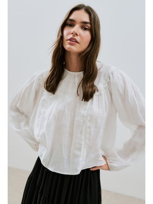 Ekru Keten Crush Efektli Bluz