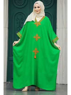 Nakış Desenli Yeşil Elbise 41019y