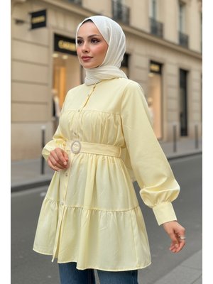 Sarı Kat Kat Keten Tunik