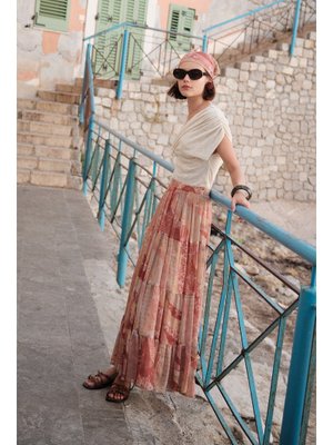 Uzun Büzgülü Şifon Etek Bohem