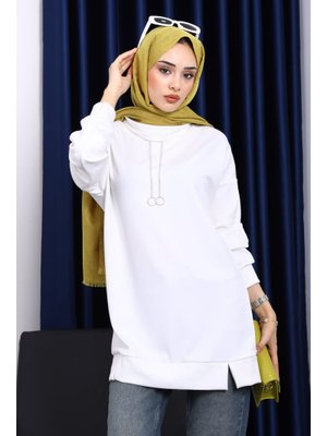 Ekru Yaka Detaylı Modal Tunik