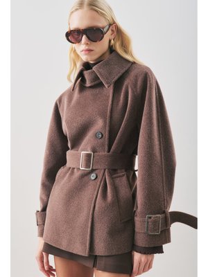 Kahverengi Premıum Kaşe Geniş Kaban