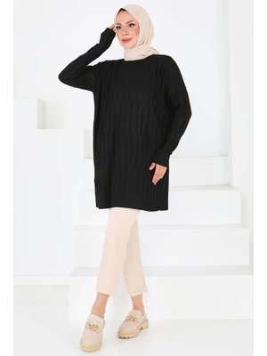 Siyah Sıyah Janjanlı Triko Tunik