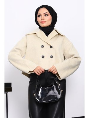 Krem Kısa Düğmeli Kaşe Ceket
