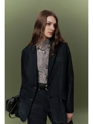 Derin Mavi Denım Klasik Blazer Ceket
