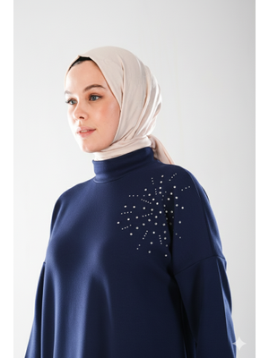 2296_taş Baskılı Yırtmaçlı Dik Yakalı Tunik