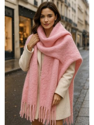 Pudra Püskül Detay Atkı Omuz Şalı 40x200 Cm 1295