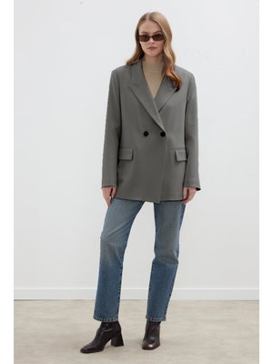 Gri Kruvaze Klasik Blazer Ceket