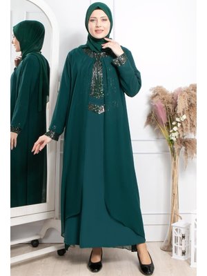 Pul Payet İşlemeli Abiye Zümrüt