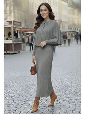 Gri Bolerolu Triko Elbise