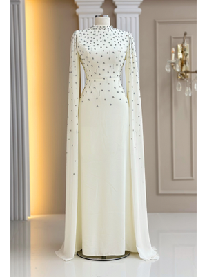 Ekru Afra Abiye Elbise