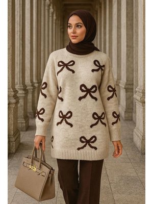 Kurdele Desenli Bej Triko Kazak Tunik 8754bej