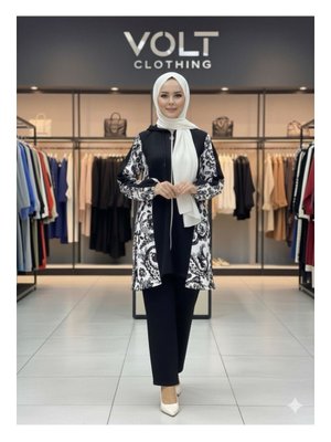 Siyah Ön Detay Desenli İkili Takım