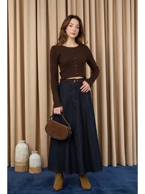 32424etk Kemerli Denim Etek