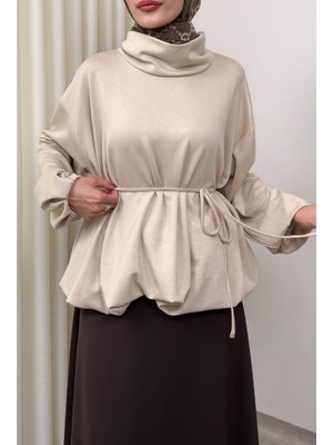 Bej Taş Detaylı Salaş Swit Bluz