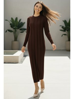 Kahverengi Triko Elbise