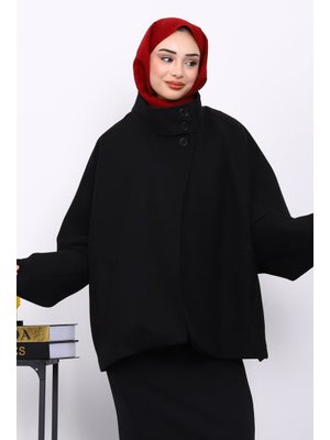 Siyah Cepli Oversize Kaşe Kaban