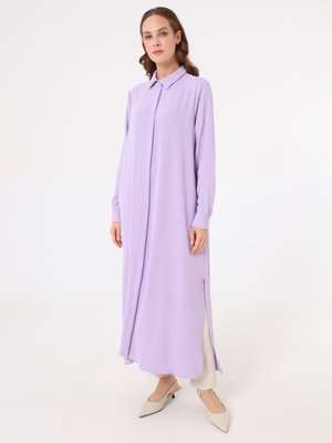 Lila Gömlek Yaka Uzun Tunik