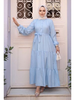 Düğmeli Bebek Mavisi Elbise 30391bm