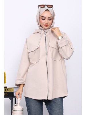 Taş Kapüşonlu Çift Cepli Kaşe Ceket