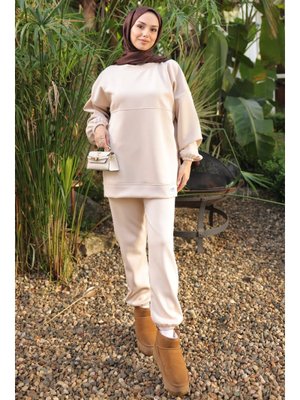 Ekru Armalı Tunik Pantolonlu Takım
