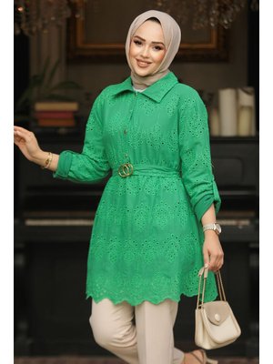 Güpürlü Zümrüt Yeşili Tunik 14252zy