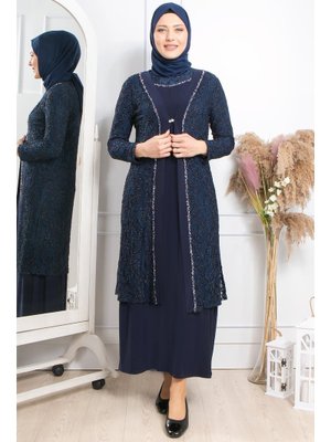 Lacivert Taş İşleme Detaylı Abiye