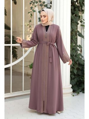 Nakış İşlemeli Gül Kurusu Abaya 29114gk
