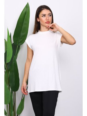 Ekru Dik Yaka Sıfır Kol İçlik Tunik